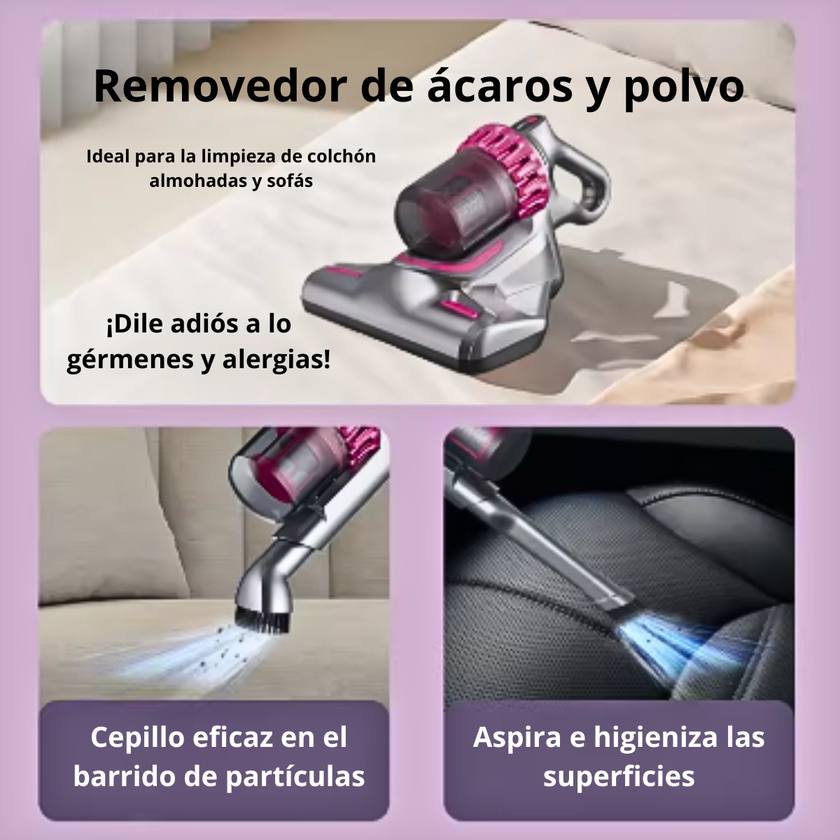 Aspiradora Portátil Inalámbrica Anti-ácaros Luz Uv 4 En 1-2