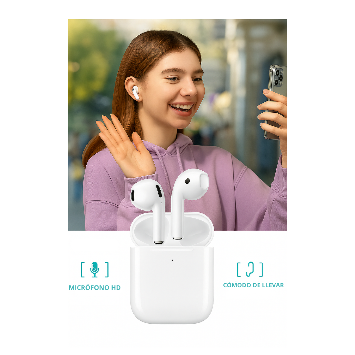 Audífonos Auriculares Inalámbrico Para iPhone Android Blanco-4