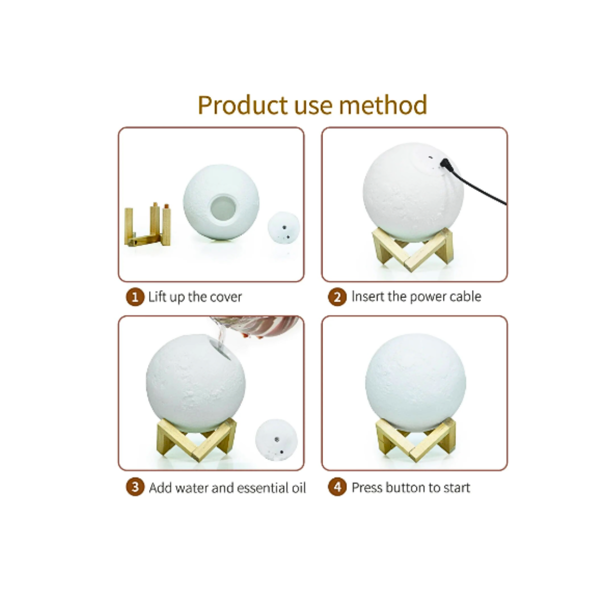 Humidificador Lampara Aromatizador Luz Led 3d Luna-3
