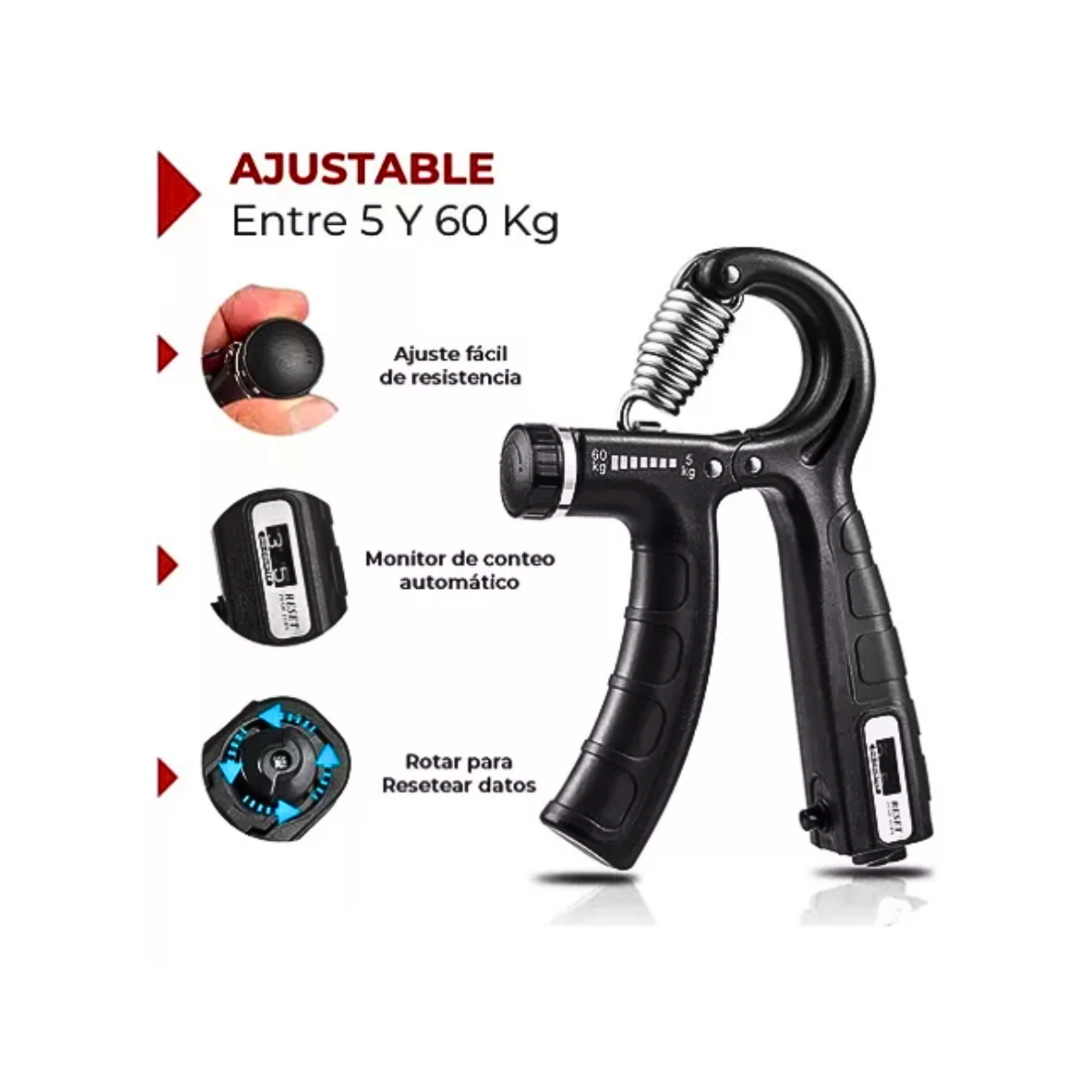 Hand Grip Ejercicio Ejercitador De Manos Ajustable 5 A 60 Kg-2