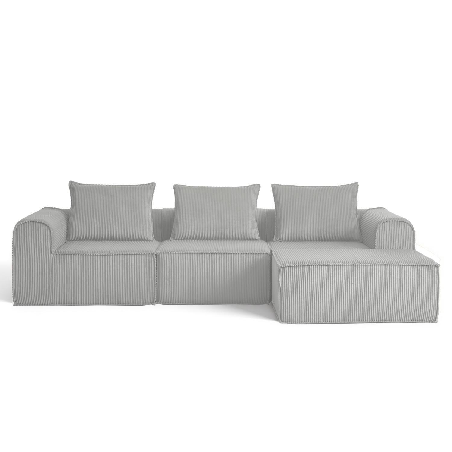 Sofa Loop 3 Cuerpos + Pouf | Espuma Comprimida |270x58x167 Gris claro G1234-2