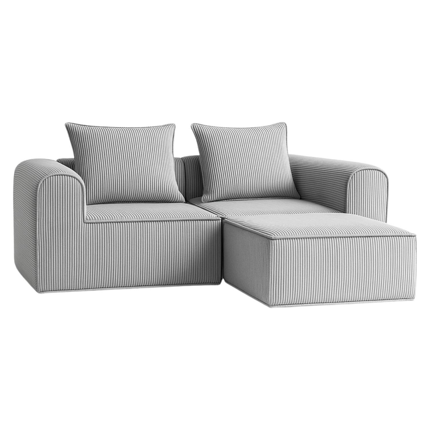 Sofa Loop 2 Cuerpos + Pouf | Espuma comprimida | 194X57X167 Gris claro G134-3