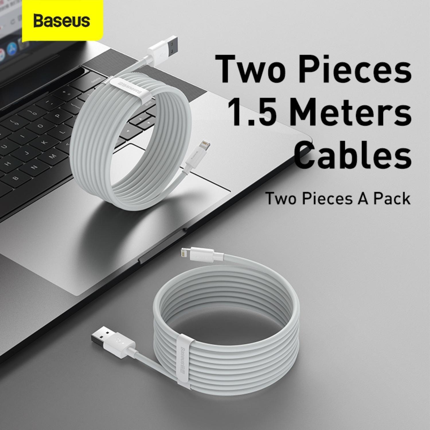 Baseus Simple Wisdom Data Cable Kit USB to iP 2.4A (2PCS/Set?1.5m White-2