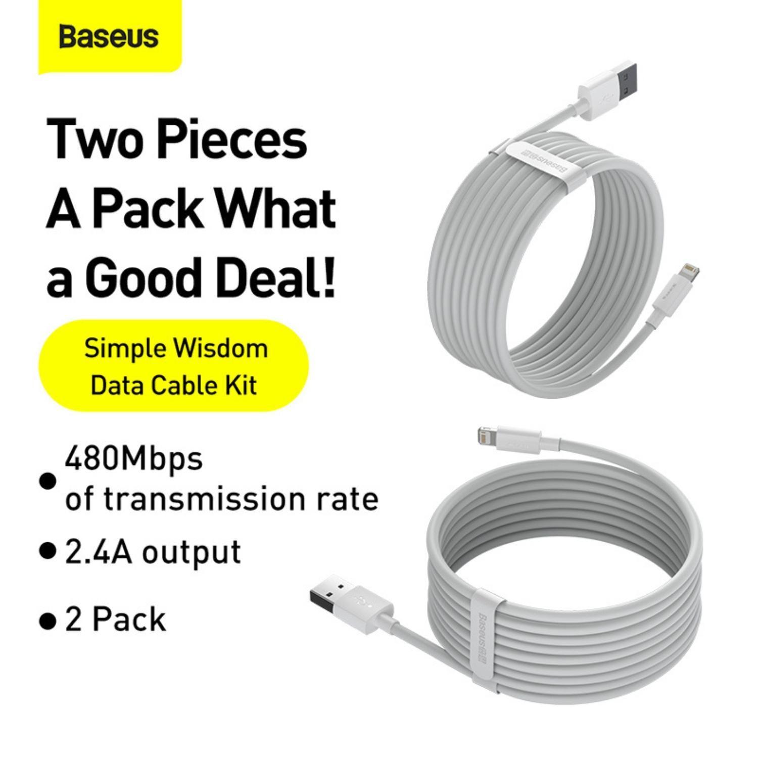 Baseus Simple Wisdom Data Cable Kit USB to iP 2.4A (2PCS/Set?1.5m White-3