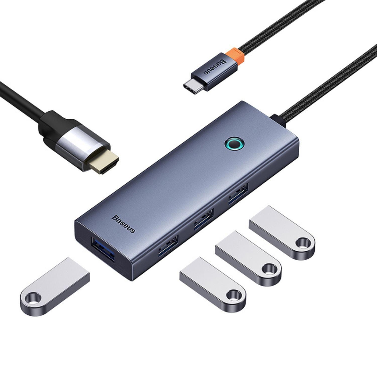 OS-Baseus UltraJoy Series 5-Port HUB Docking Station Space Grey?Type-C to HDMI4K@30Hz*1+USB 3.0*4?-1