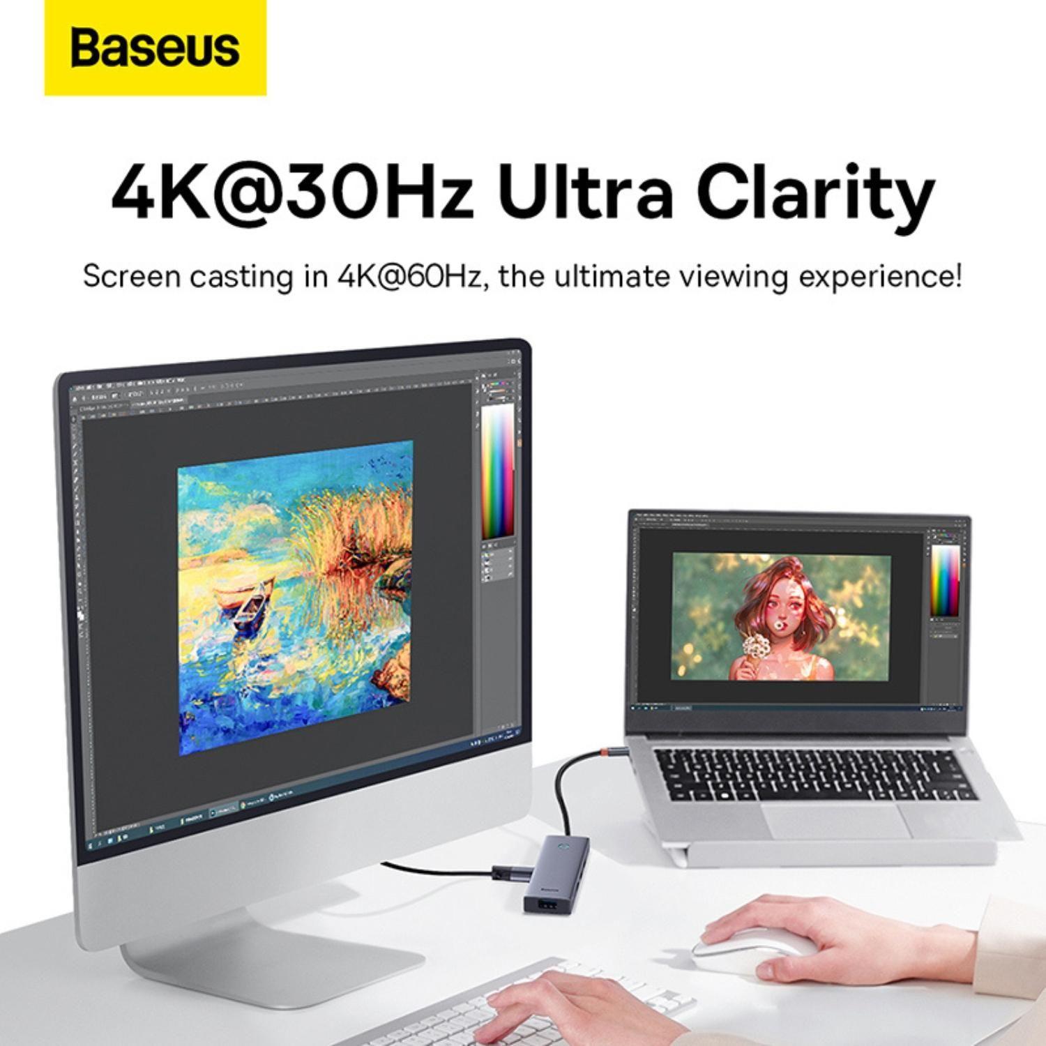 OS-Baseus UltraJoy Series 5-Port HUB Docking Station Space Grey?Type-C to HDMI4K@30Hz*1+USB 3.0*4?-3