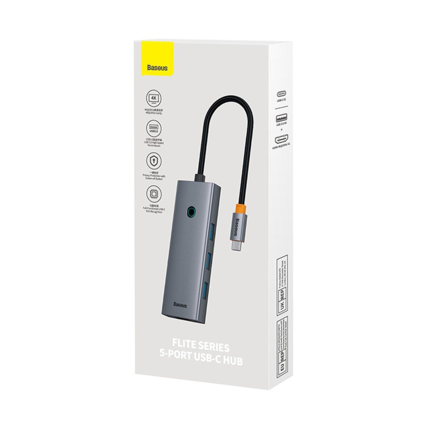OS-Baseus UltraJoy Series 5-Port HUB Docking Station Space Grey?Type-C to HDMI4K@30Hz*1+USB 3.0*4?-8