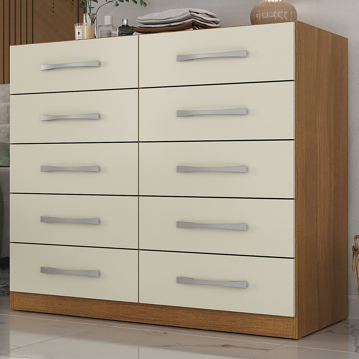 Cómoda 10 Cajones 91x91x35 cm Off White R10-2