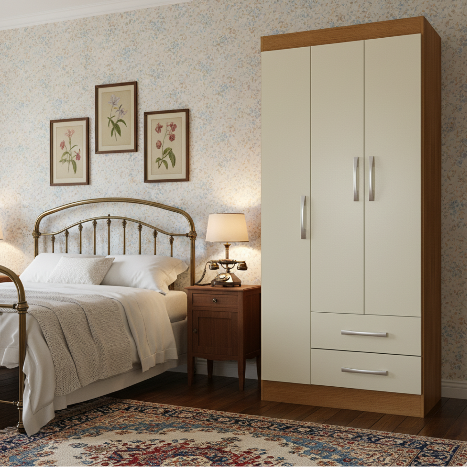 Clóset 3 Puertas 2 Cajones 180x68x35 cm Off White R32-3