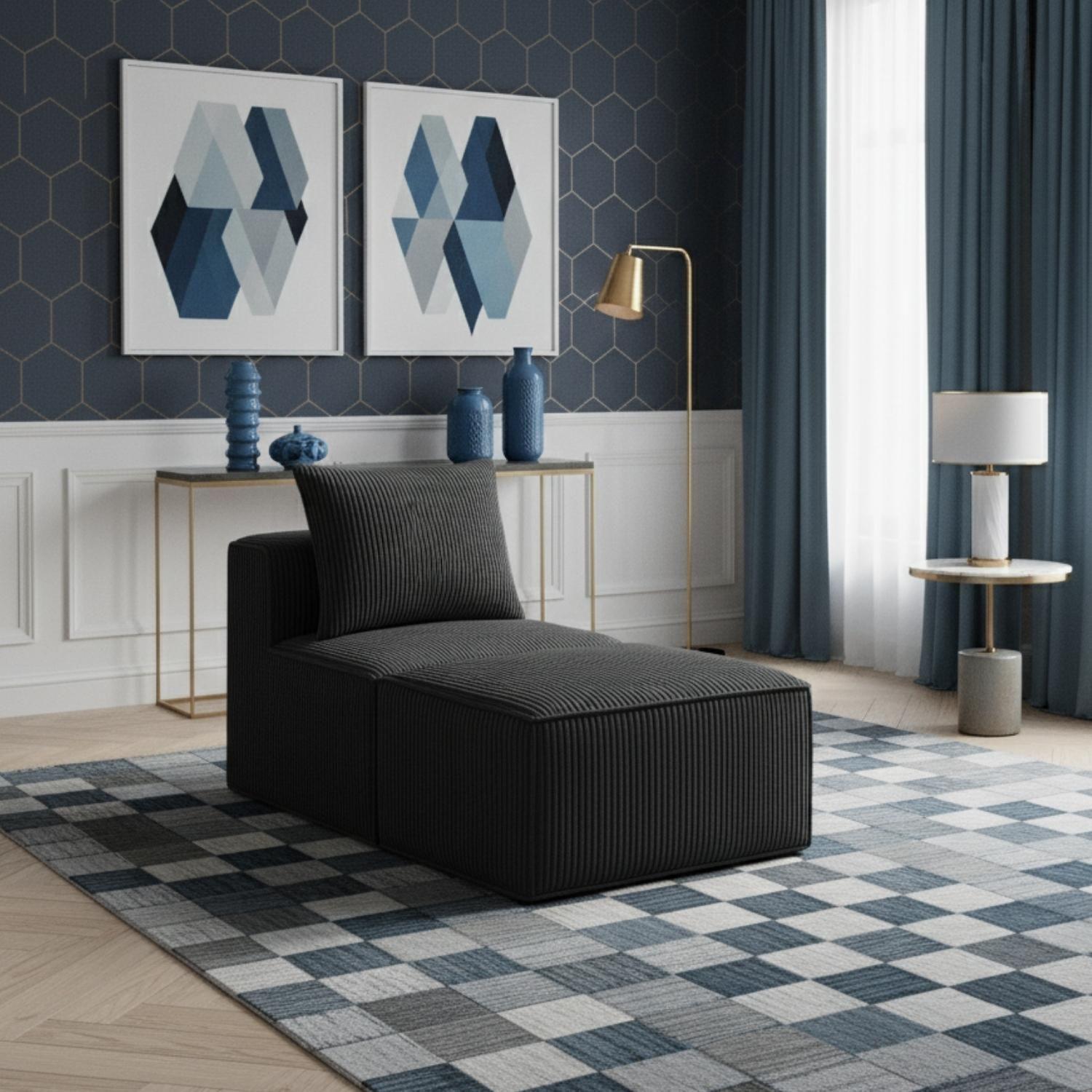 Sillon Loop 1 cuerpo + Pouf | Espuma comprimida - 76X57X167 Azul grafito A24-0