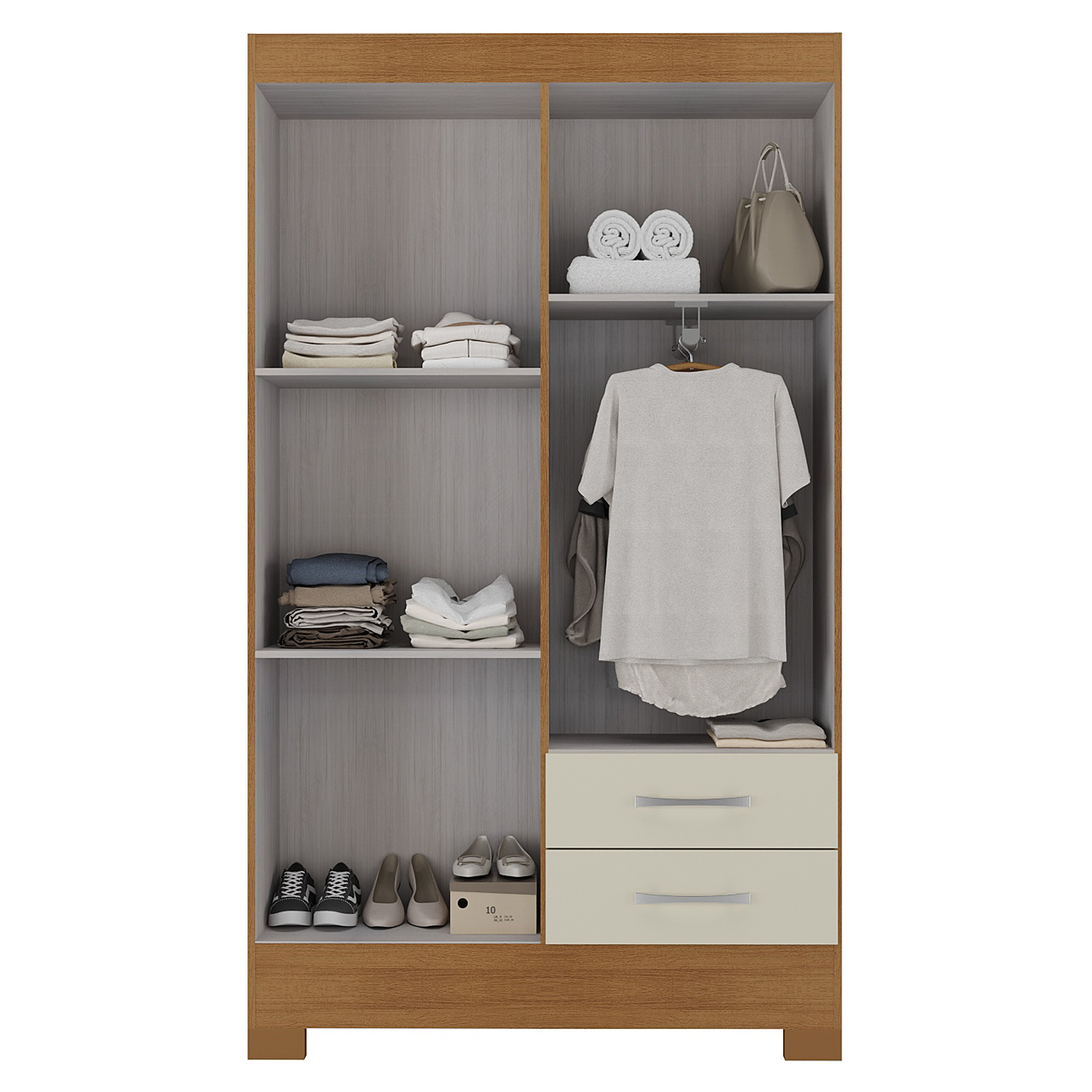 Combo Clóset 4 Puertas 2 Cajones Off White + Librero R4216-2