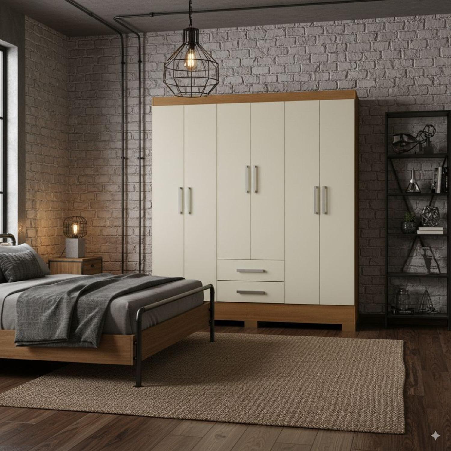 Combo Cama europea prelude 2 plazas + Clóset 6 puertas + Cómoda 10 Cajones Off White CEP20R6210-6