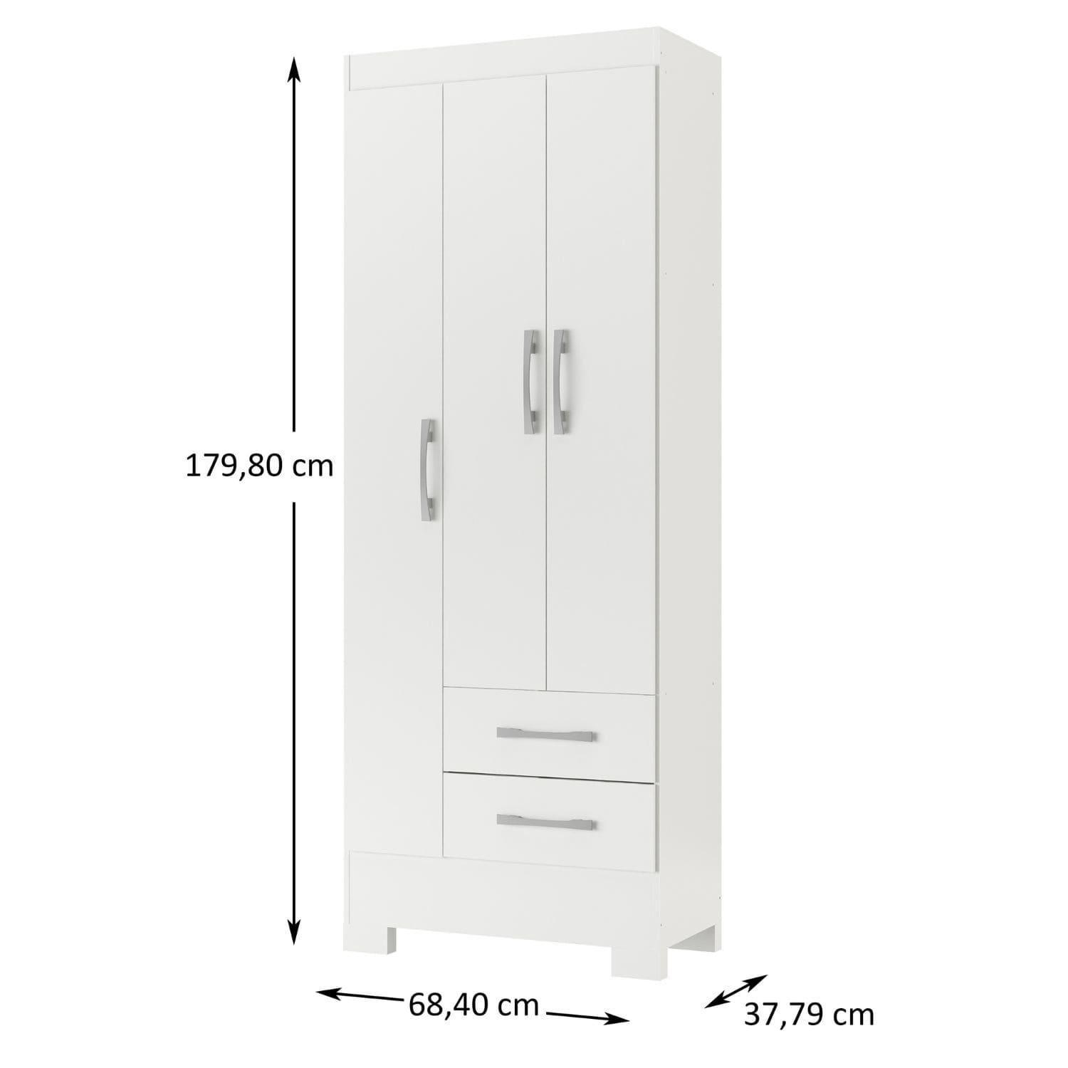CLOSET 3 PUERTAS 2 CAJONES 180X62X35 BLANCO BLANCO RB32-2