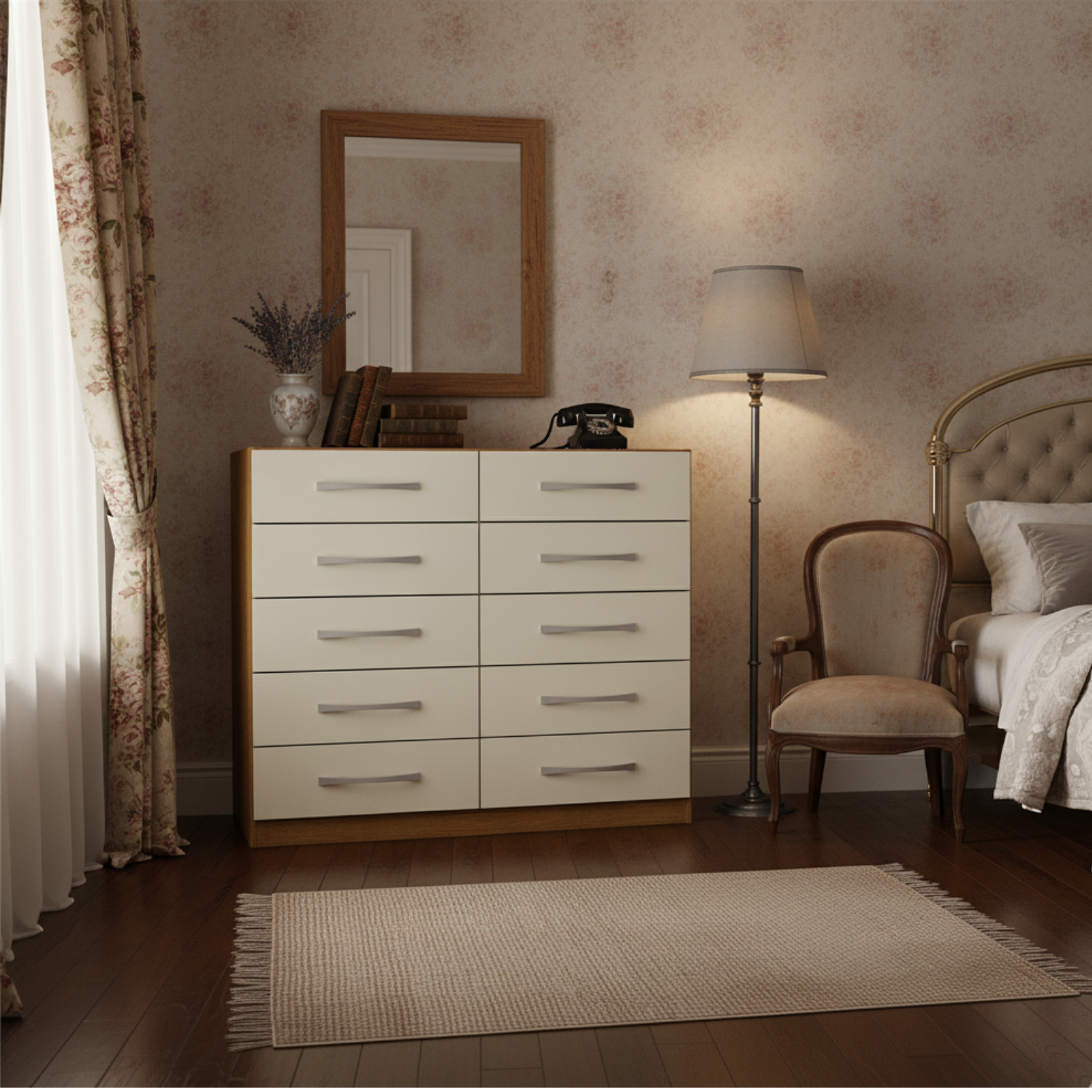 Combo Cómoda 10 Cajones + Closet Zapatero Off White + Librero R101516-7