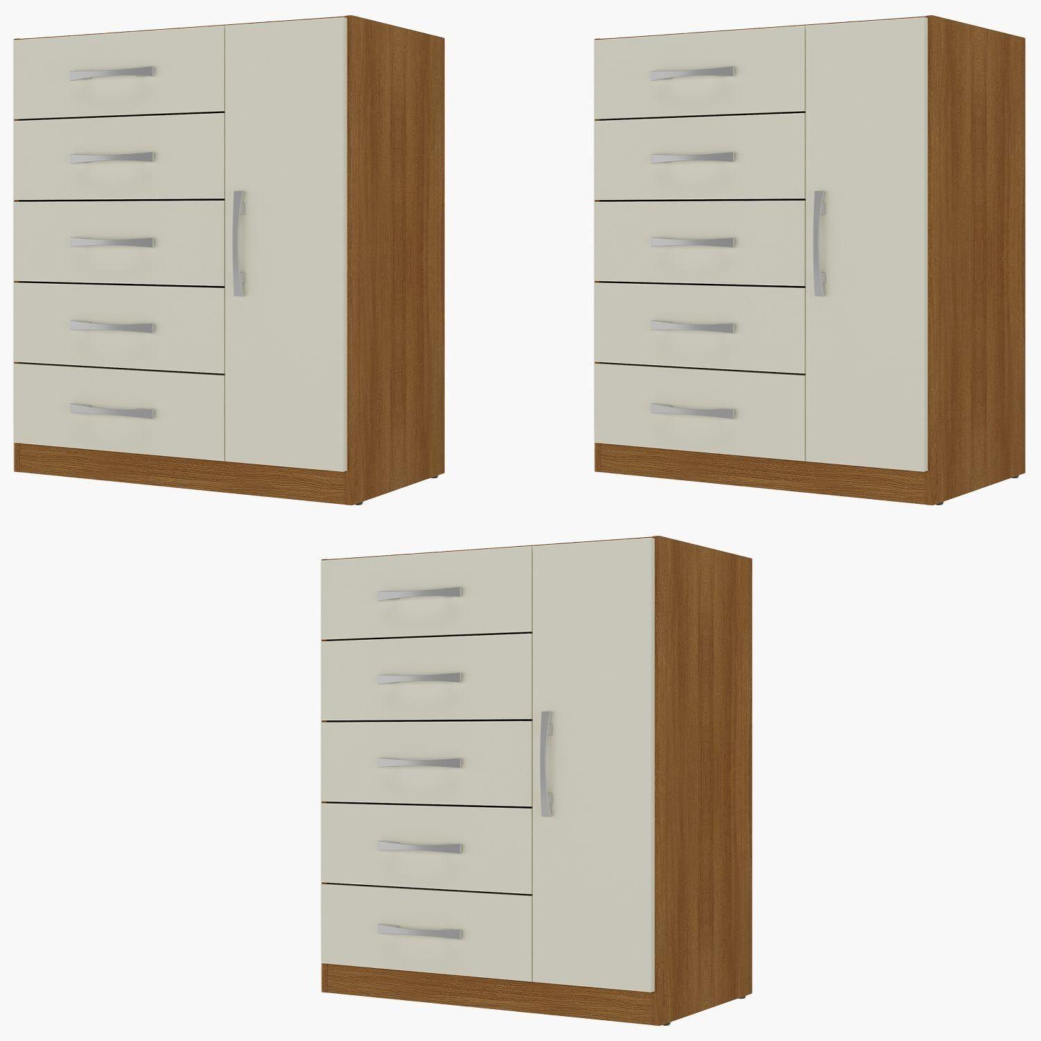 Combo 3 comodas 5 cajones 1 puerta off white r51x3-0