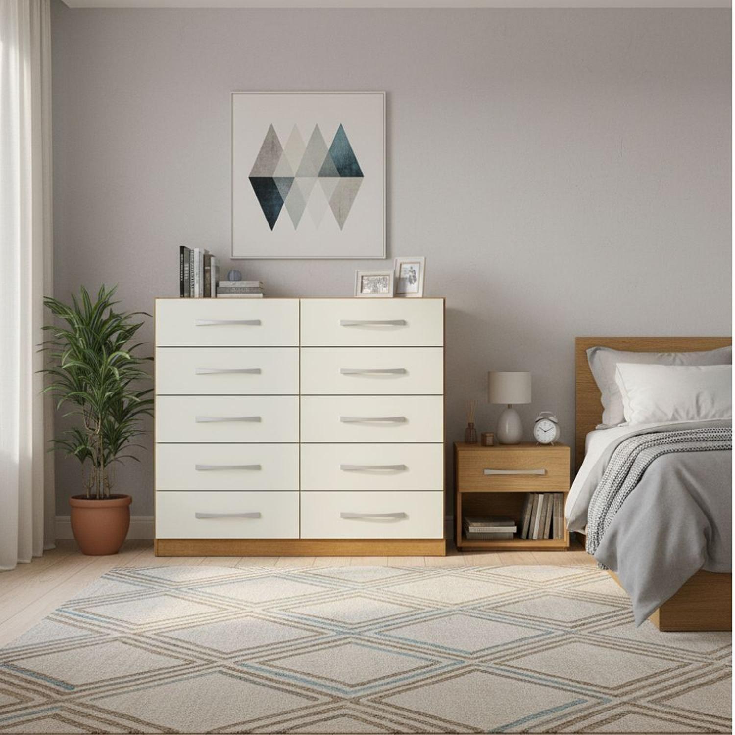 Combo Cama europea prelude 2 plazas + Clóset 3 puertas + Cómoda 10 Cajones + librero Off White CEP20-7