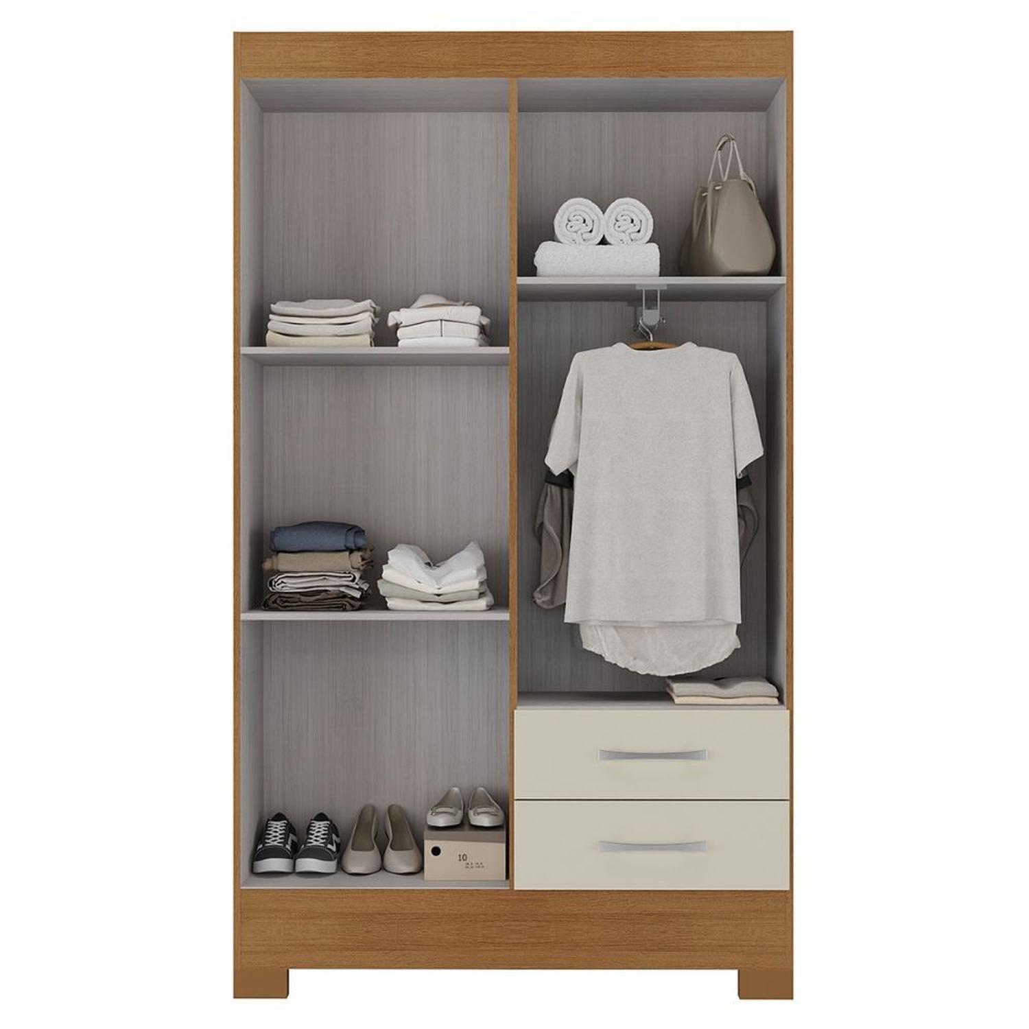 Combo Cama europea prelude 2 plazas + Clóset 4 puertas + Cómoda 10 Cajones + librero Off White CEP20-4