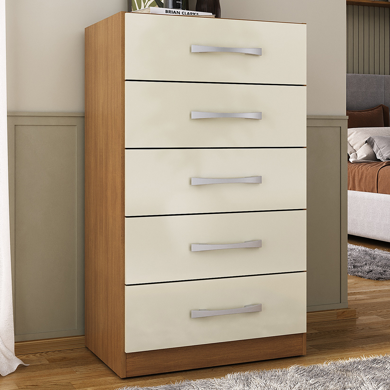 Combo 2 Cómodas 5 Cajones 91x46x35 cm Off White R05X2-3