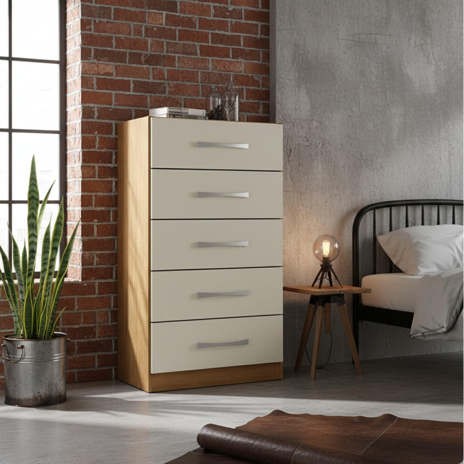 Combo Clóset 4 Puertas + Cómoda 5 Cajones Off White + Librero Color Natural R051642-8