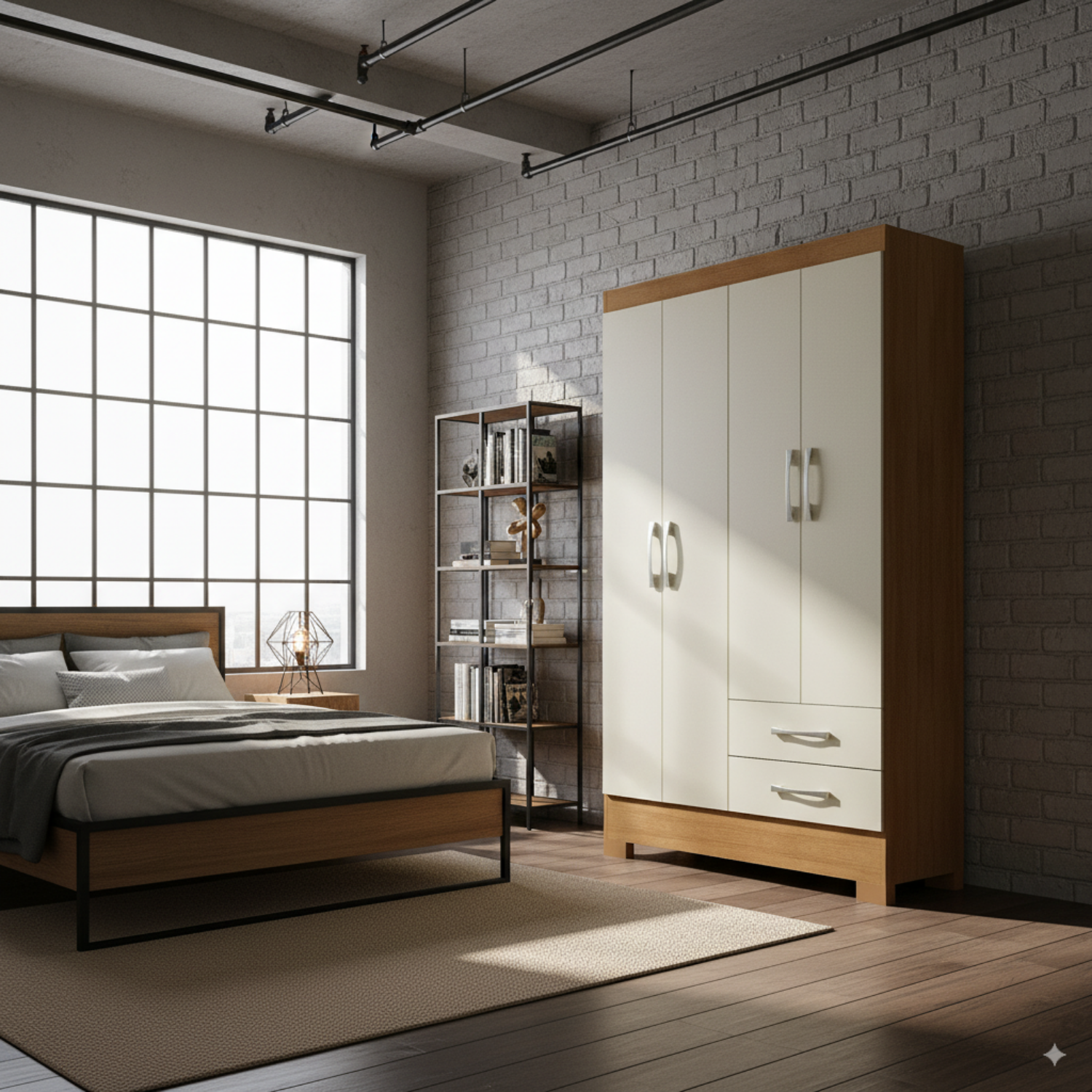 Clóset 4 puertas 2 Cajones 180x90x35 cm Off White R42-4