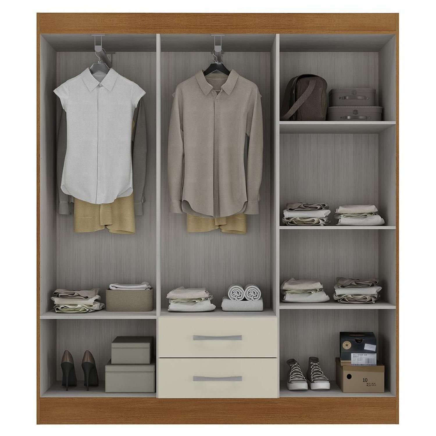 Combo Cama europea prelude 2 plazas + Clóset 6 puertas + Cómoda 10 Cajones + librero Off White CEP20-4