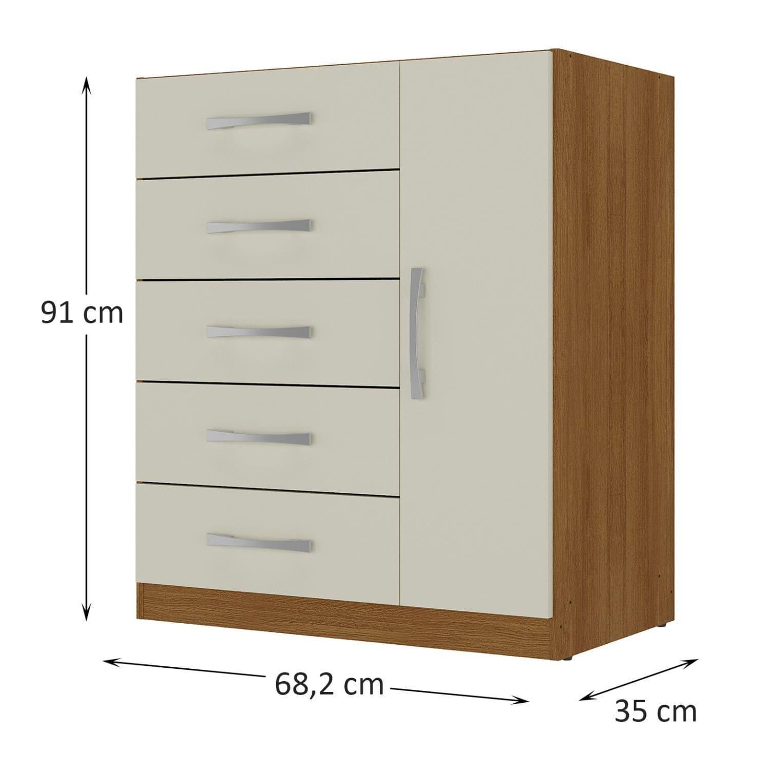 Combo 2 comodas 5 cajones 1 puerta off white r51x2-3