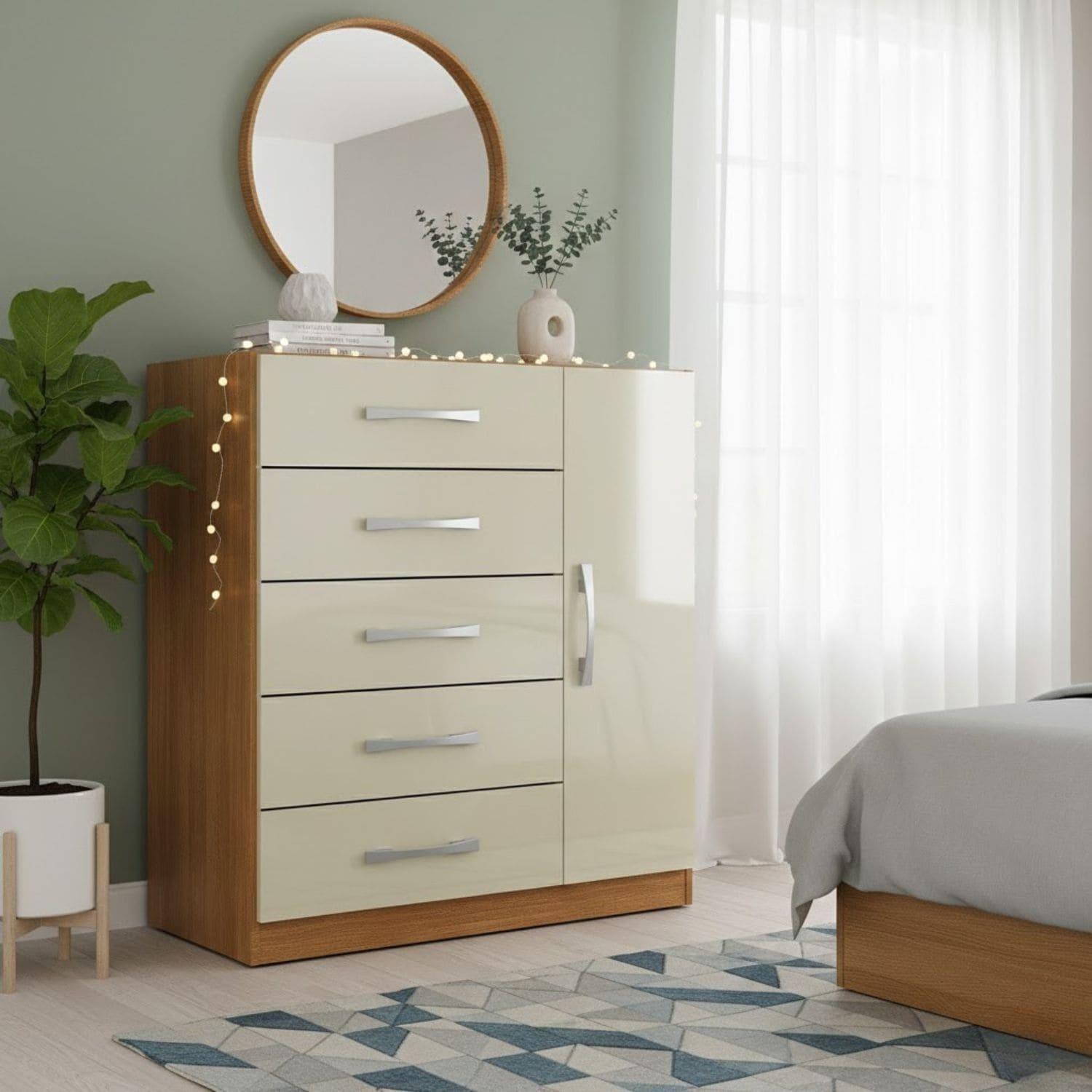 COMBO ClOSET 6 PUERTAS + COMODA 5 CAJONES 1 PUERTA + LIBRERO OFF WHITE R625116-2