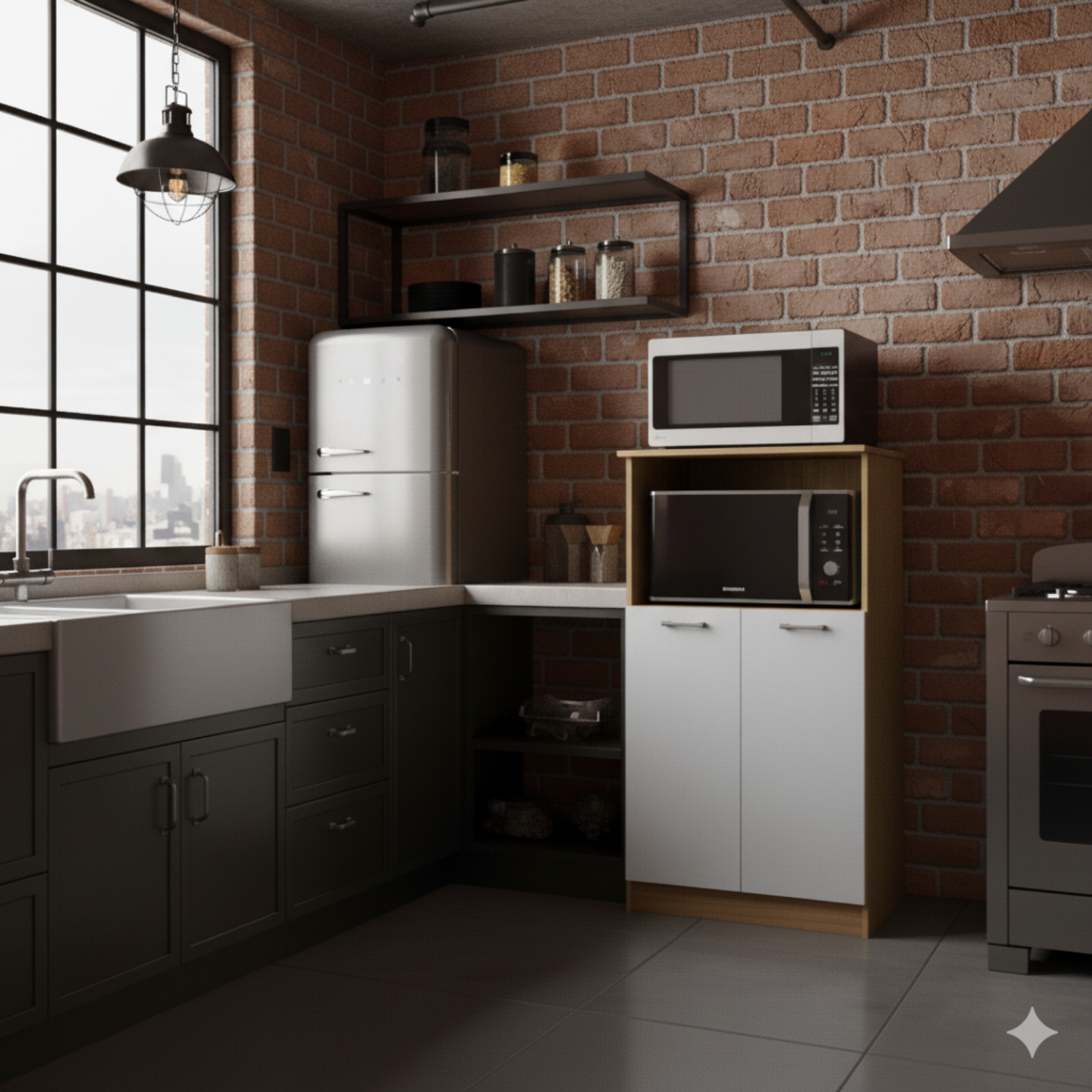 Combo Mueble para Microondas Orion, Mueble de Cocina Kris y Alacena K020420-4