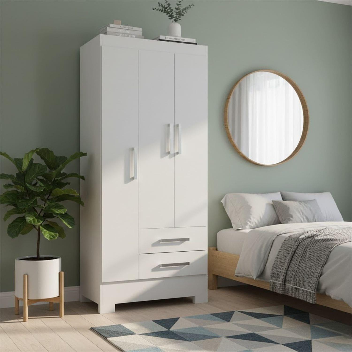 COMBO CLOSET 3 PUERTAS 2 CAJONES + COMODA 5 CAJONES BLANCO BLANCO RB3205-3