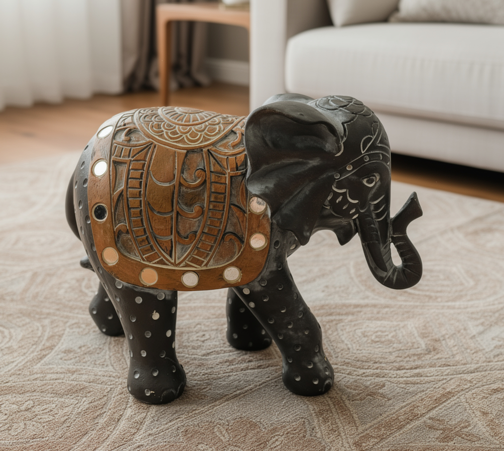 Elefante Decorativo Poliresina Negro-2