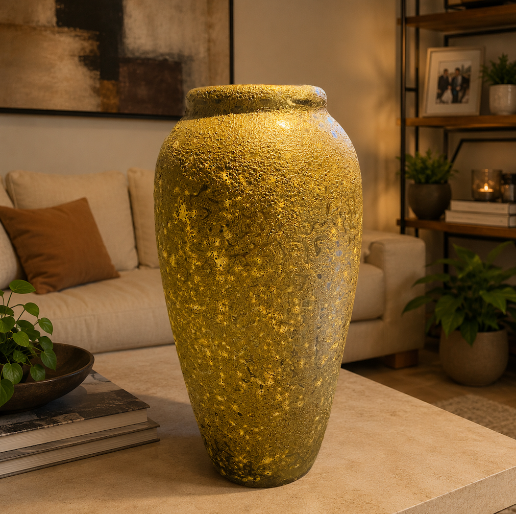 Jarron Florero Decorativo Ceramica Cafe-Dorado-1
