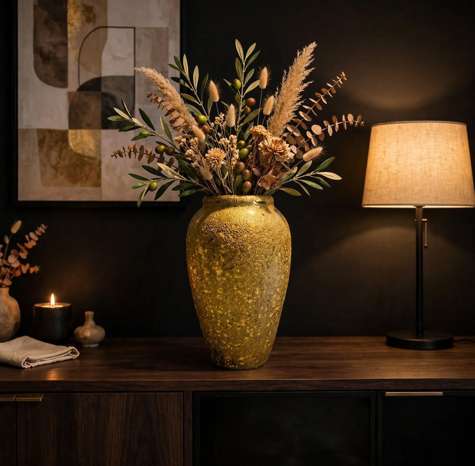 Jarron Florero Decorativo Ceramica Cafe-Dorado-1