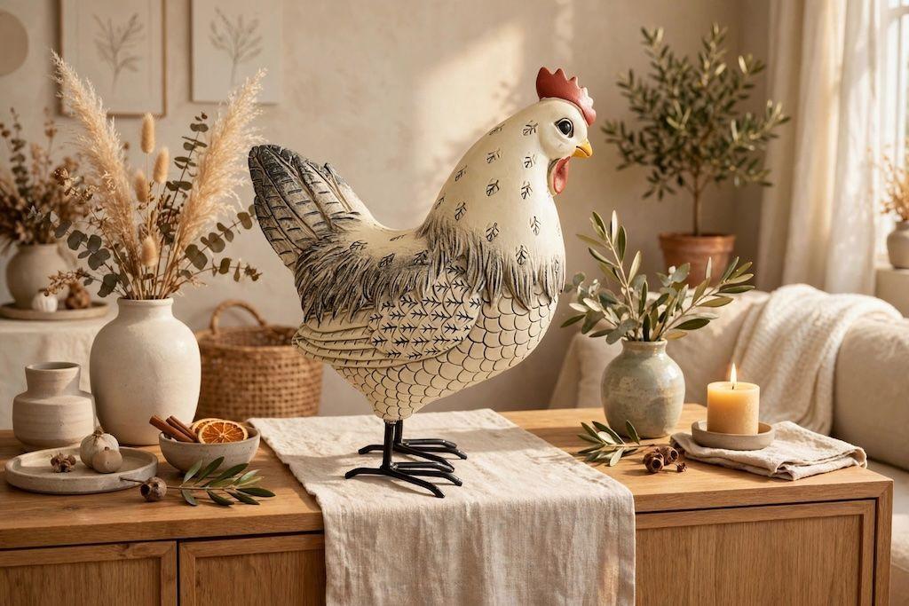 Gallina Poliresina Blanca decoracion-1