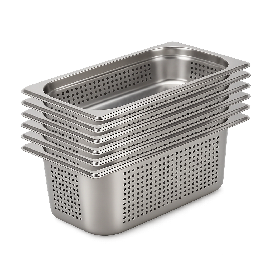 Pack 6 Depositos Gastro GN 1/3x 150 mm Acero Inox PERFORADO-0