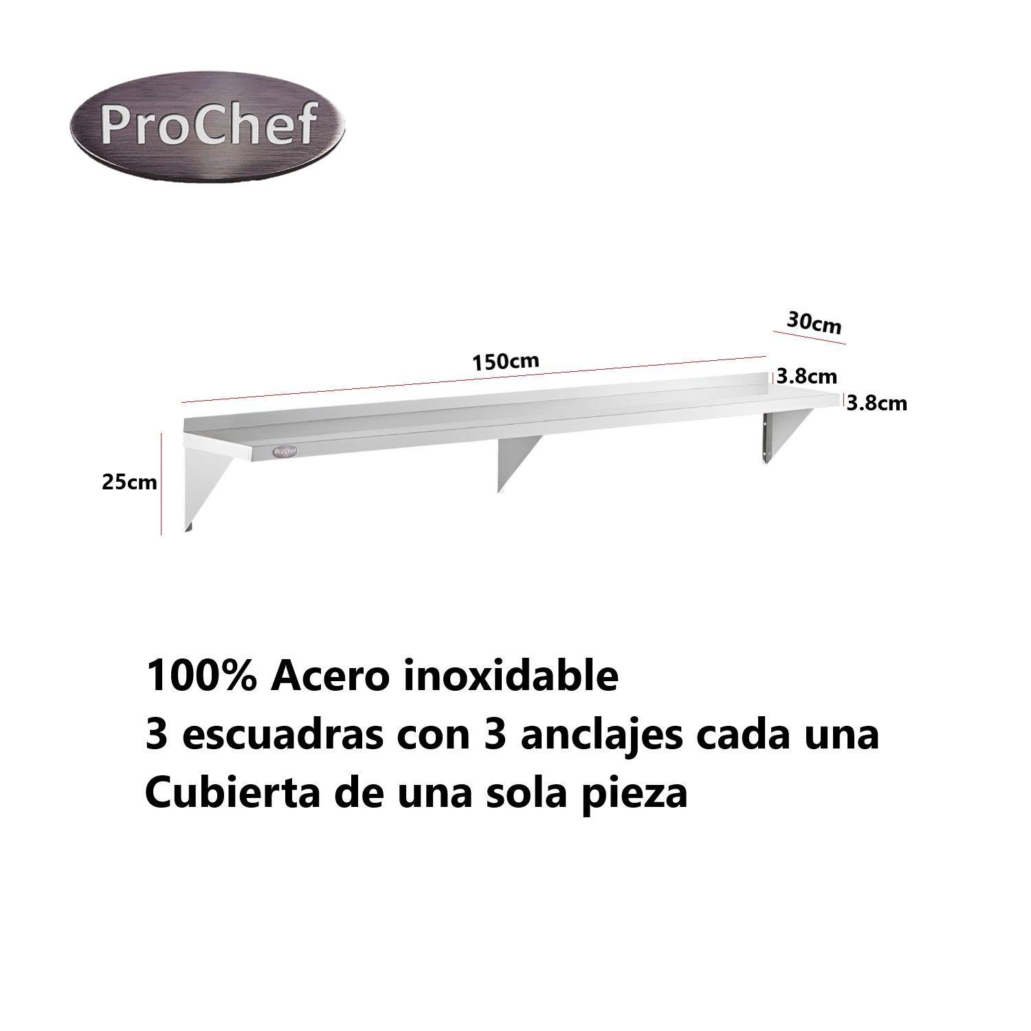 Repisa Mural 150x30 cm. Acero Inoxidable Liso-2