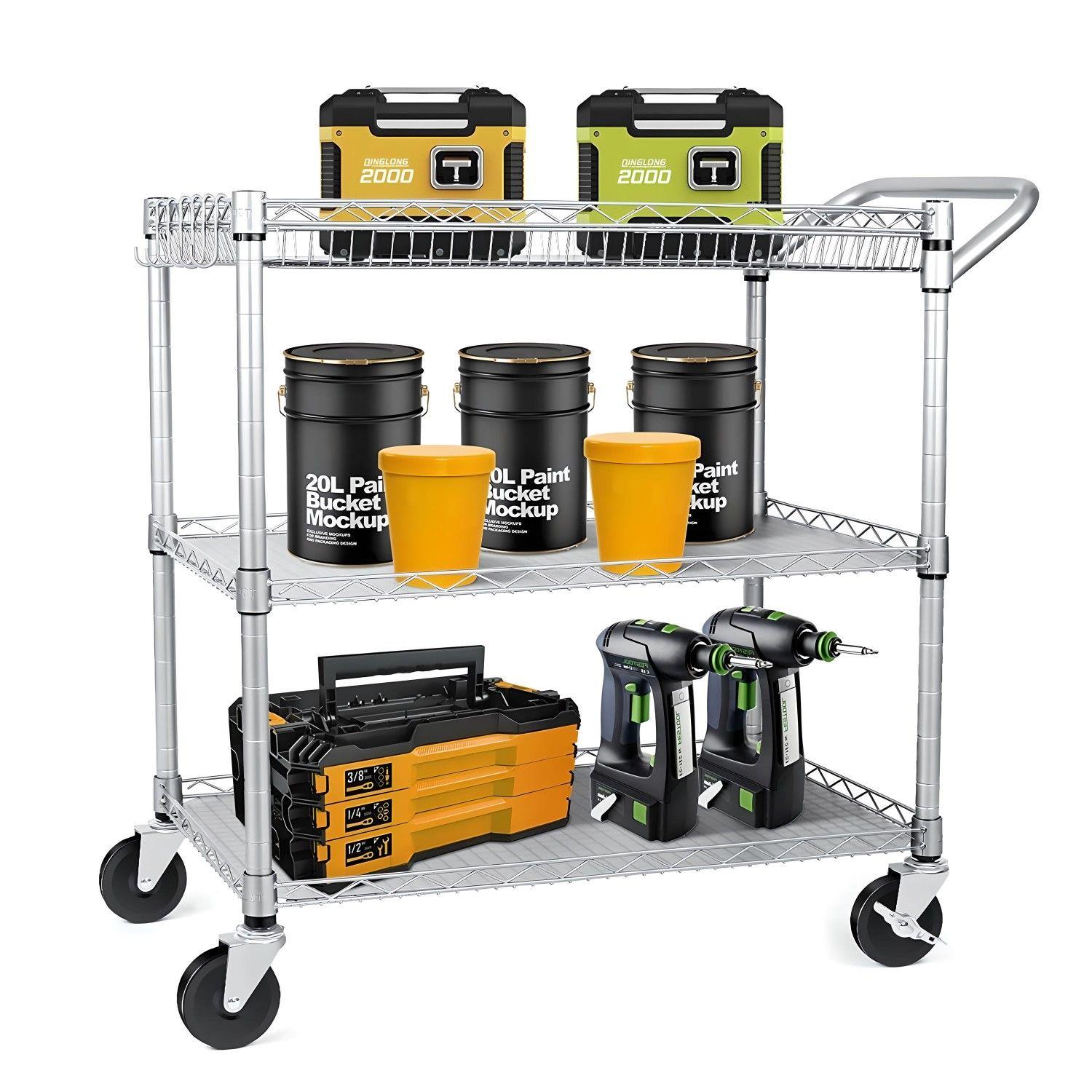 Carro Multiuso 90x45x100 cm Acero Cromado 3 Niveles CJ-A1523-0