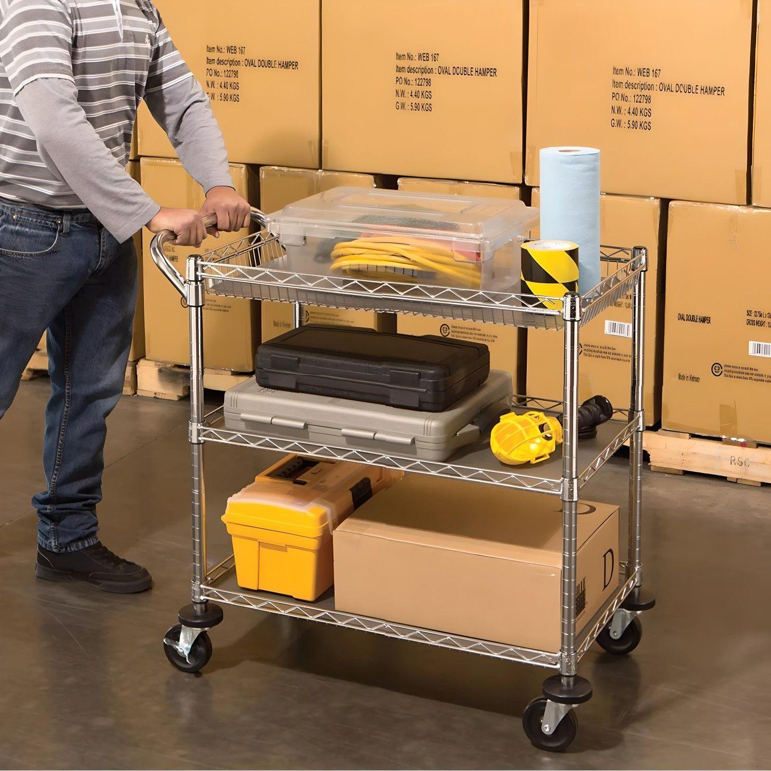 Carro Multiuso 90x45x100 cm Acero Cromado 3 Niveles CJ-A1523-3