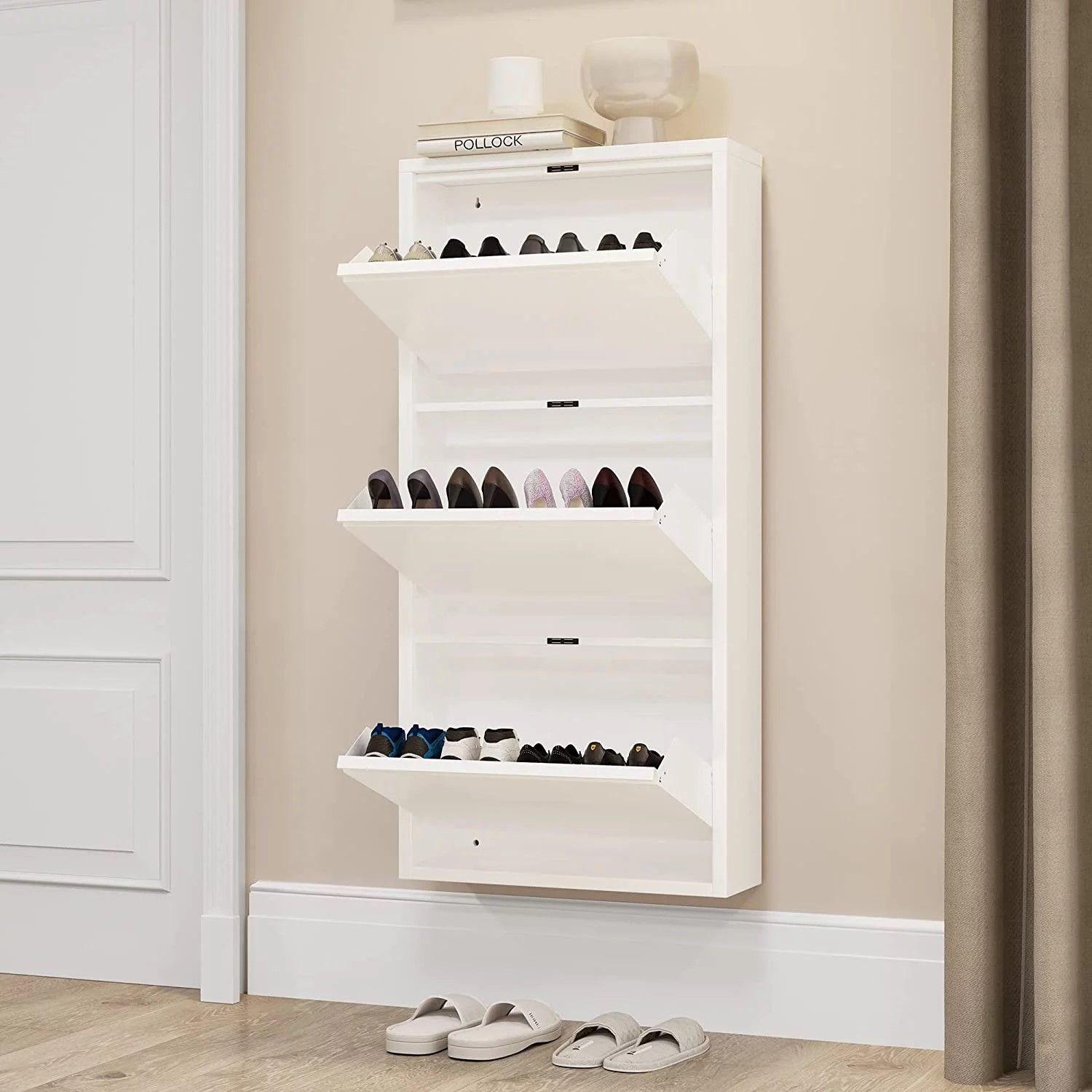 Mueble Zapatero Mural 103x65x15 cm. 3 Cajones Blanco-4