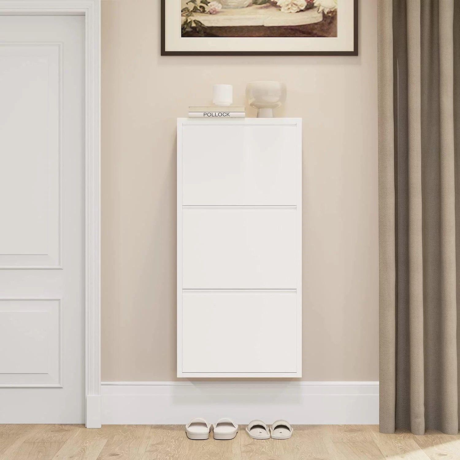 Mueble Zapatero Mural 103x65x15 cm. 3 Cajones Blanco-5