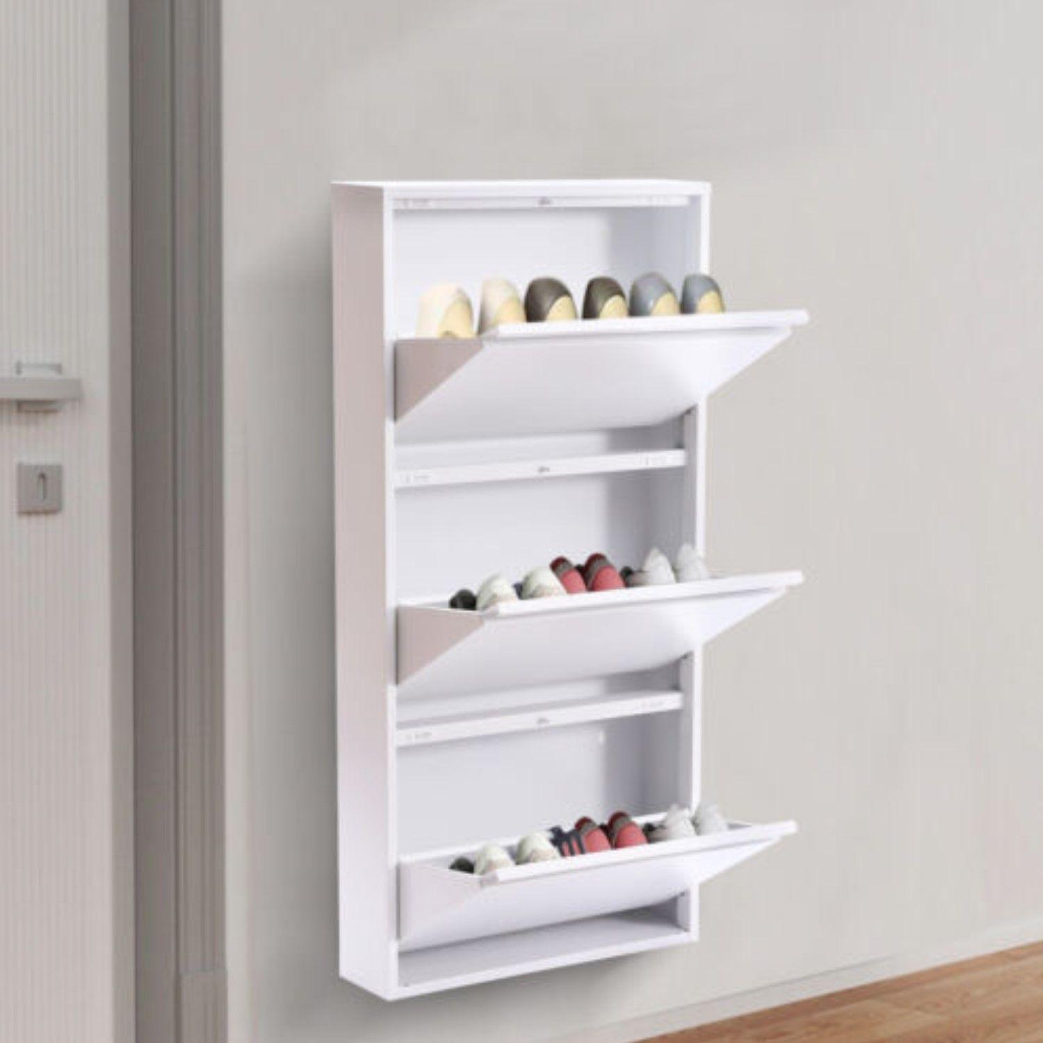 Mueble Zapatero Mural 103x65x15 cm. 3 Cajones Blanco-6