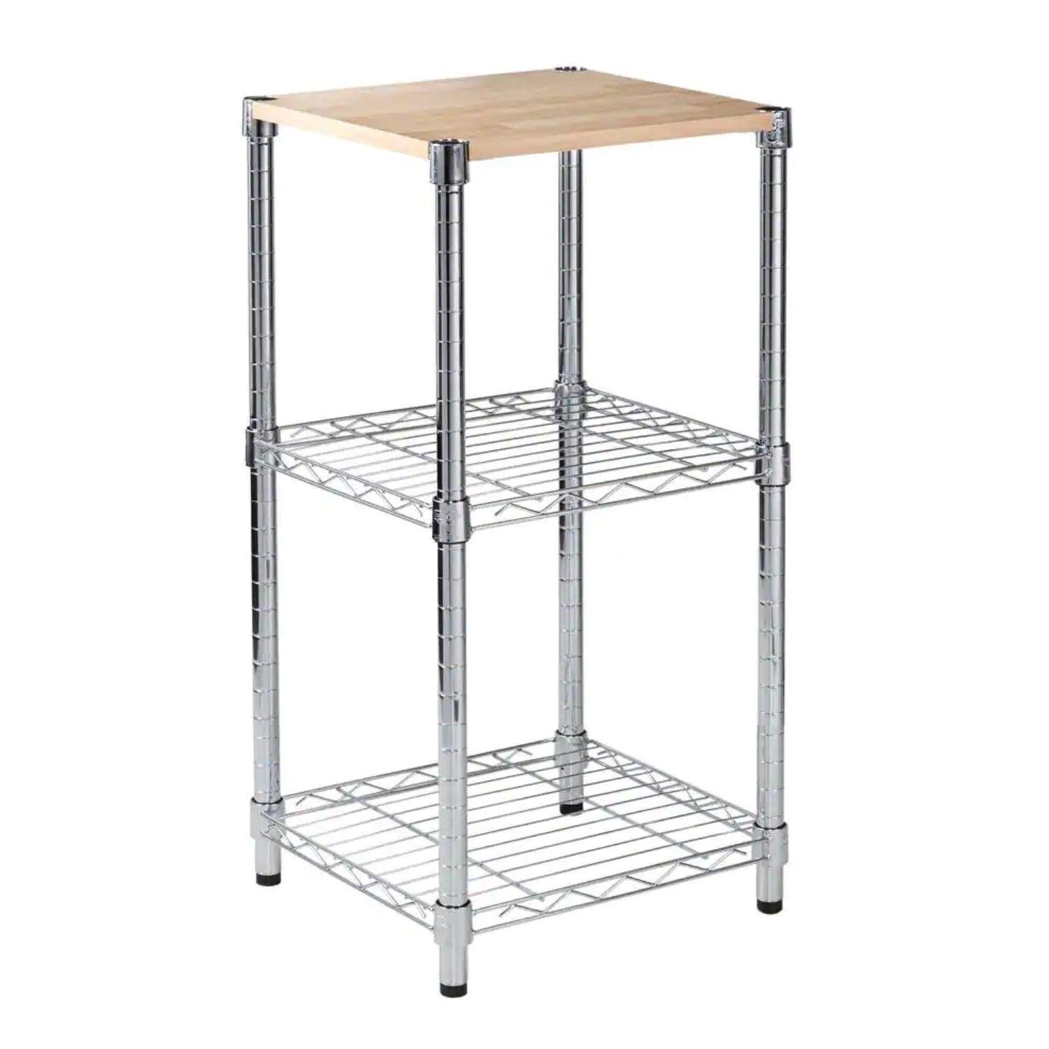 Mesa de apoyo 35x35x70 cm Acero Cromado Cubierta MDF-0
