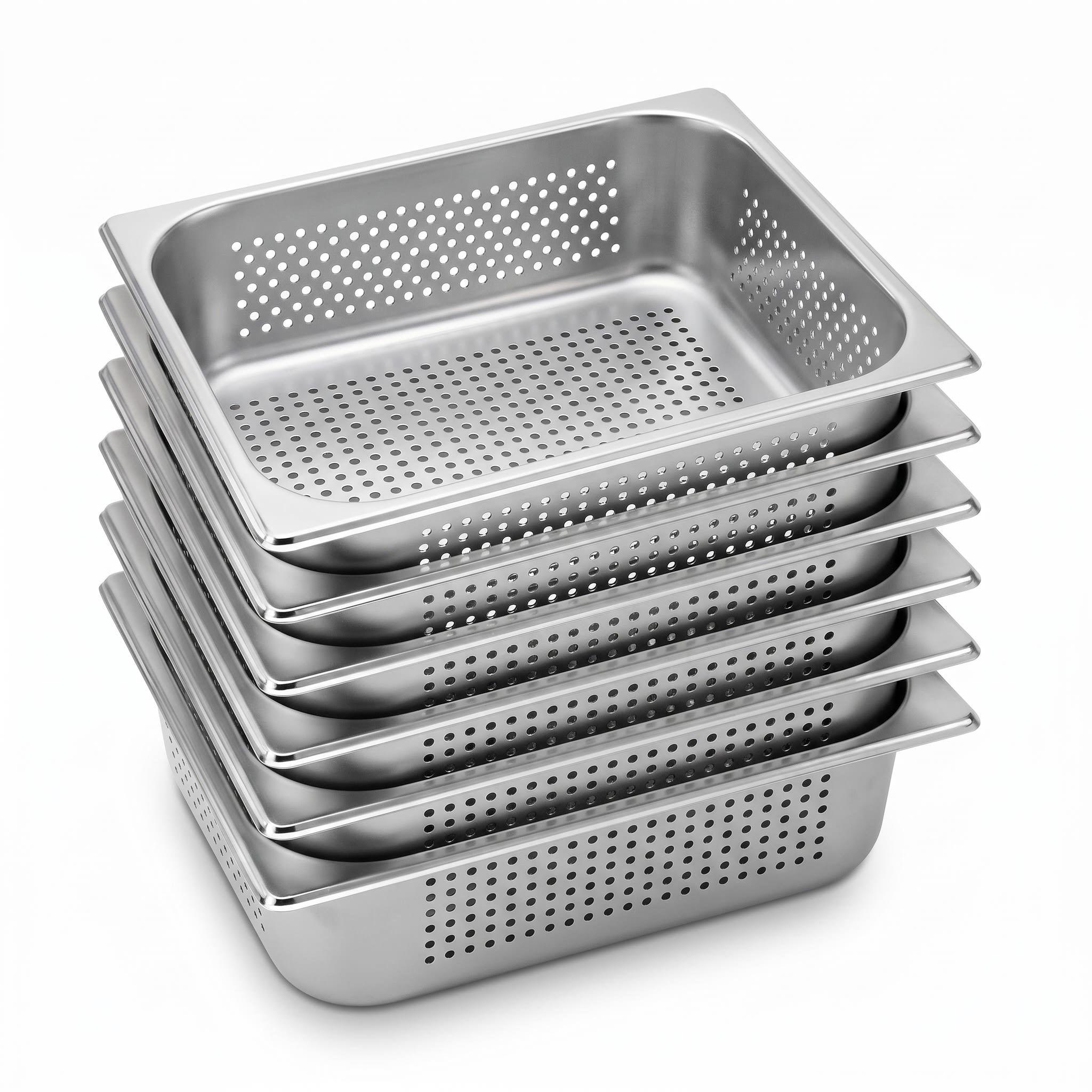 Pack 6 Depositos Gastro GN 1/2 x 100 mm Acero Inox PERFORADO-0