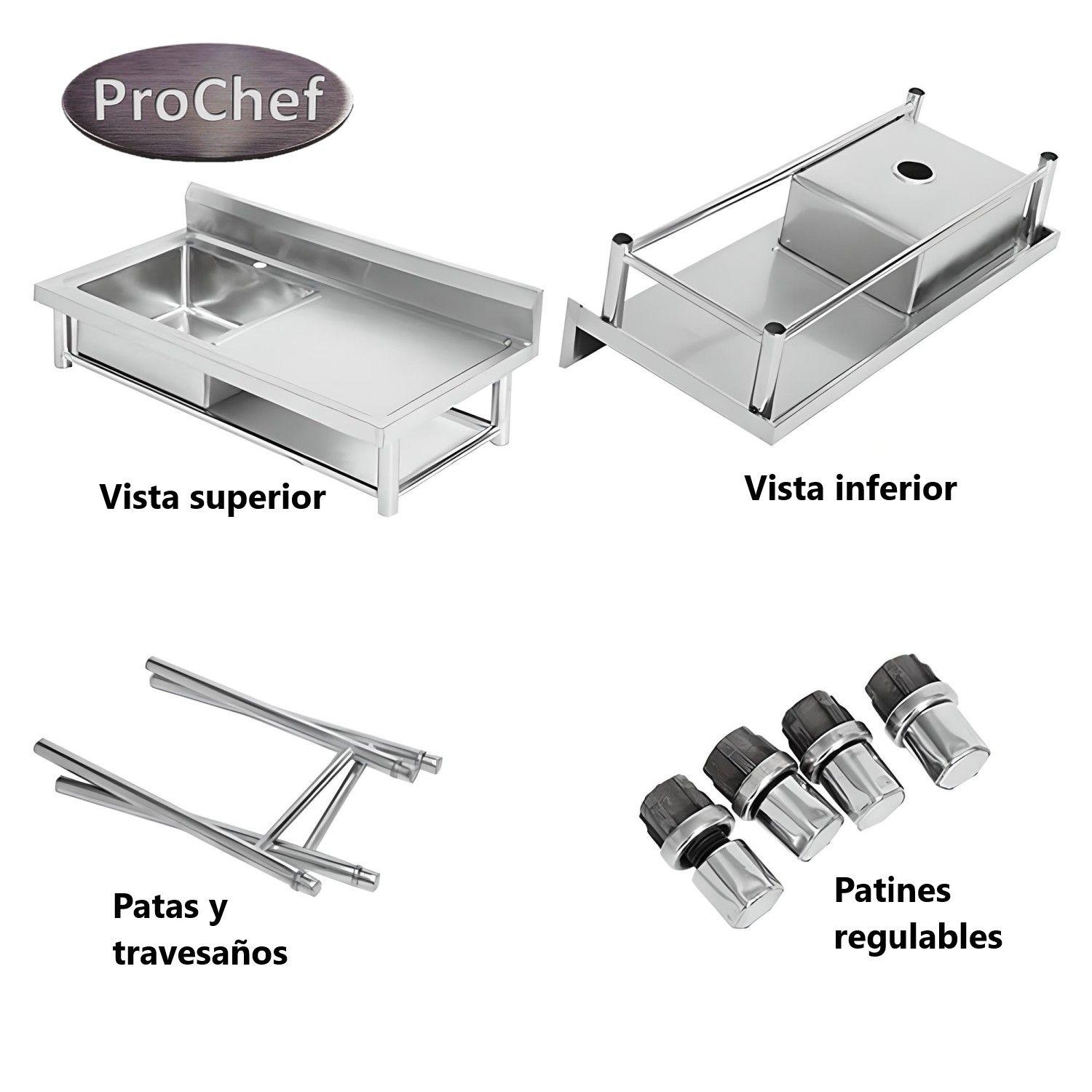 Lavafondos Acero Inox. 120x60x90 cm. Secador derecho-4