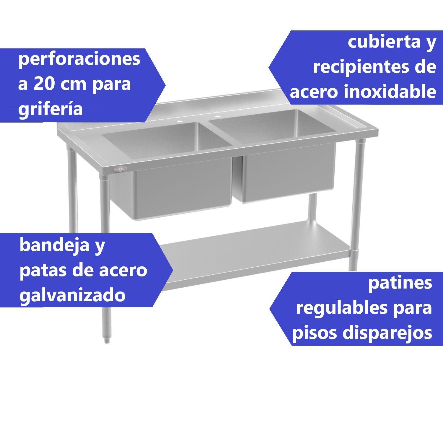Lavafondos Doble 140x60 cm Acero Inoxidable-1