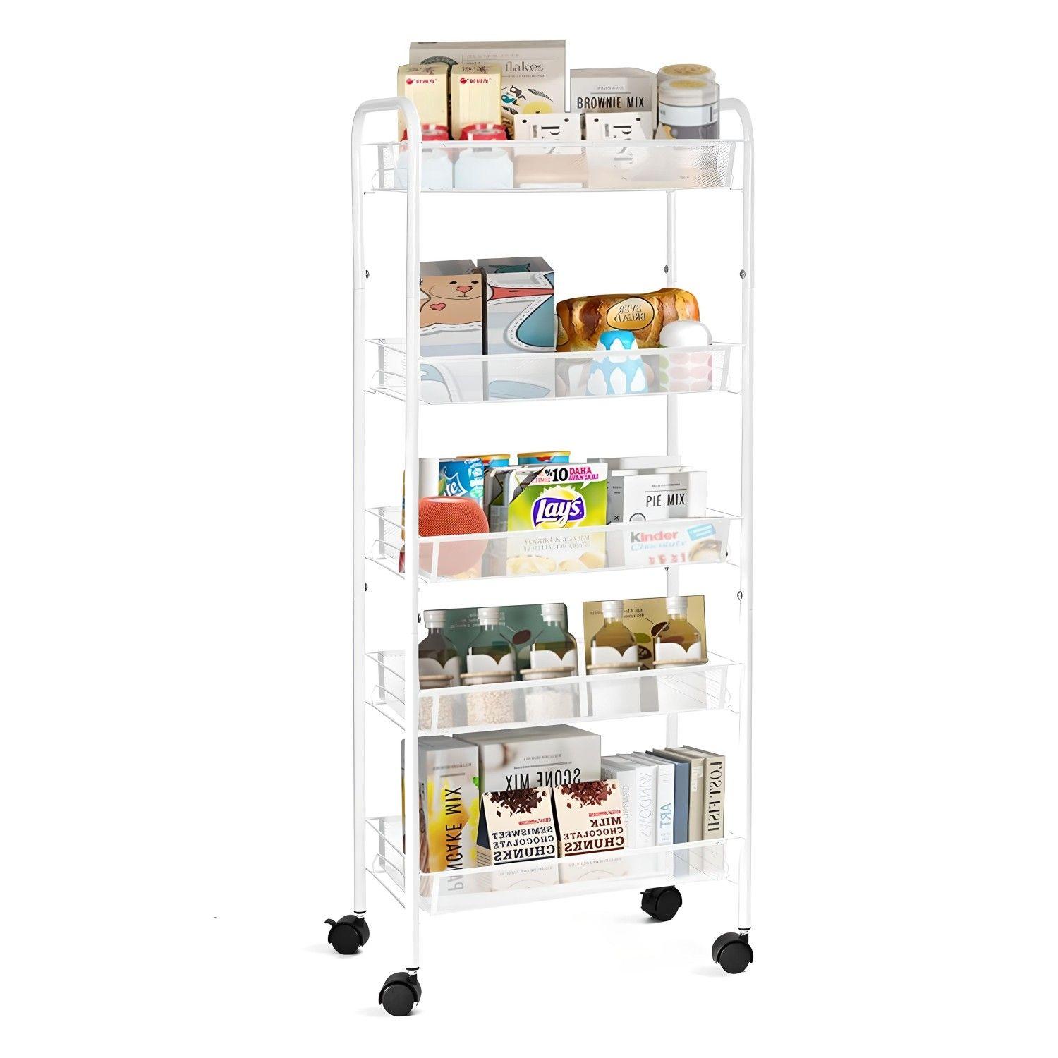 Carro Organizador Multiuso Acero Blanco 5 Bandejas Removibles-8