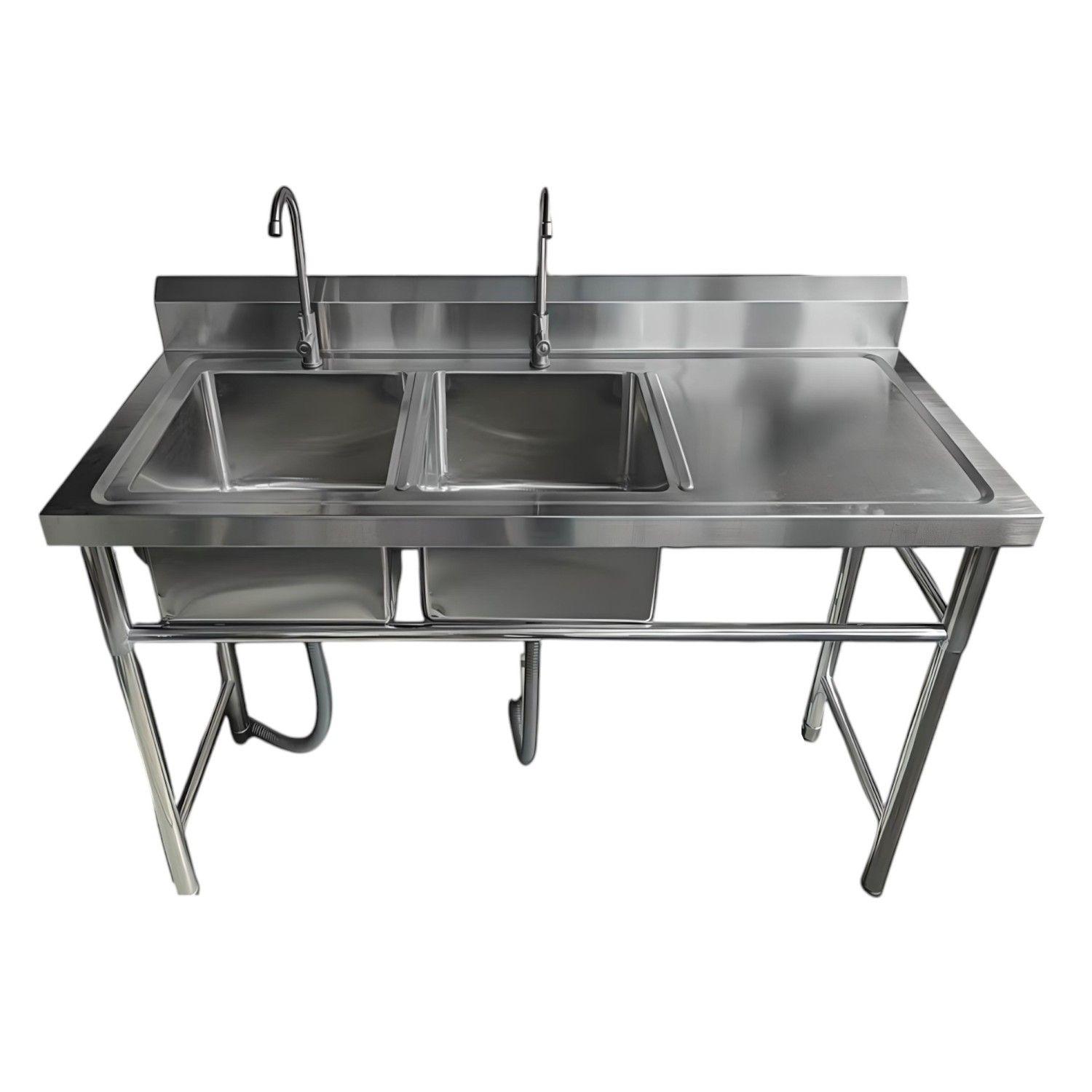 Lavafondos Doble Acero Inox. 150x60x90 cm. Secador derecho-2