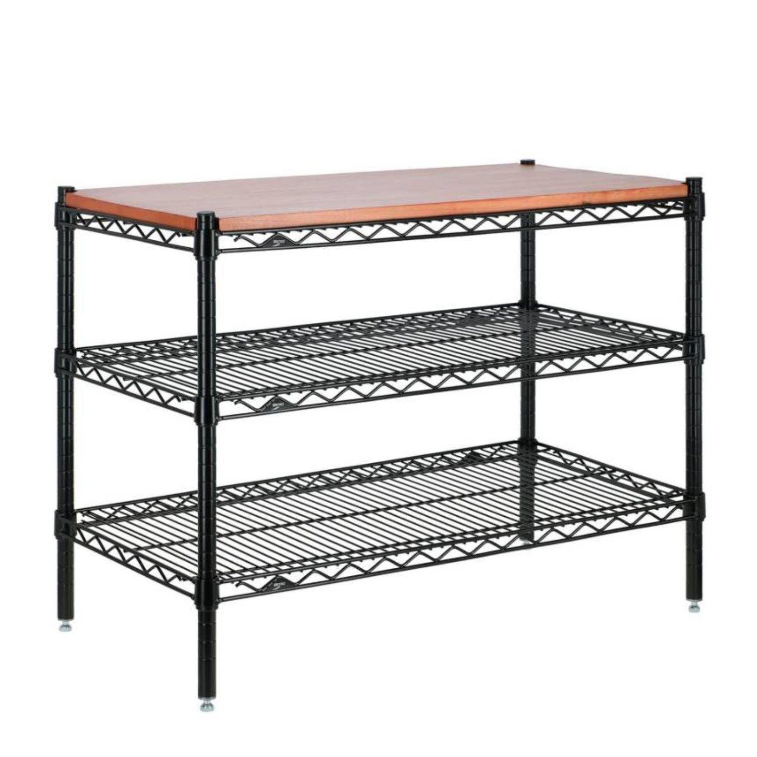 Mesa 90x45x60 cm Acero Pintado 3 bandejas. Cubierta Madera-1