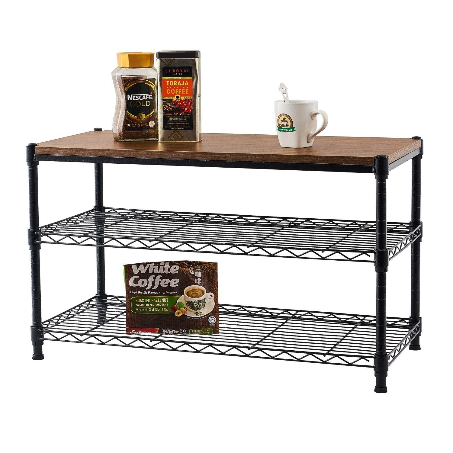 Mesa 90x45x60 cm Acero Pintado 3 bandejas. Cubierta Madera-2