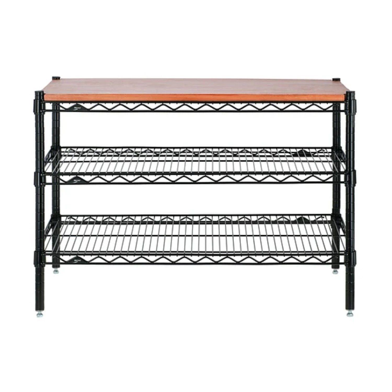 Mesa 90x45x60 cm Acero Pintado 3 bandejas. Cubierta Madera-3