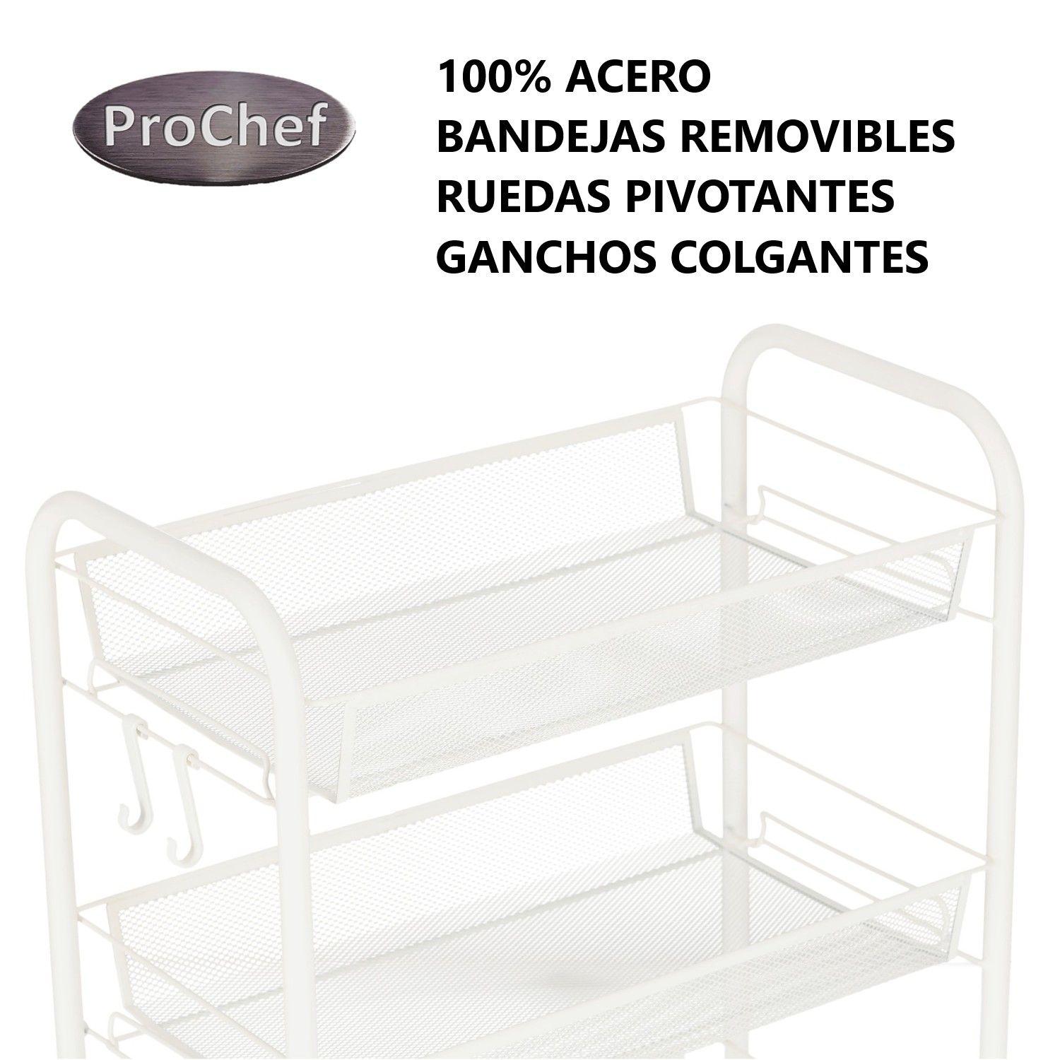 Carro Organizador Multiuso Acero Blanco 4 Bandejas Removibles-4